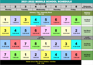 Middle School Schedule and Timetable for 2021-22